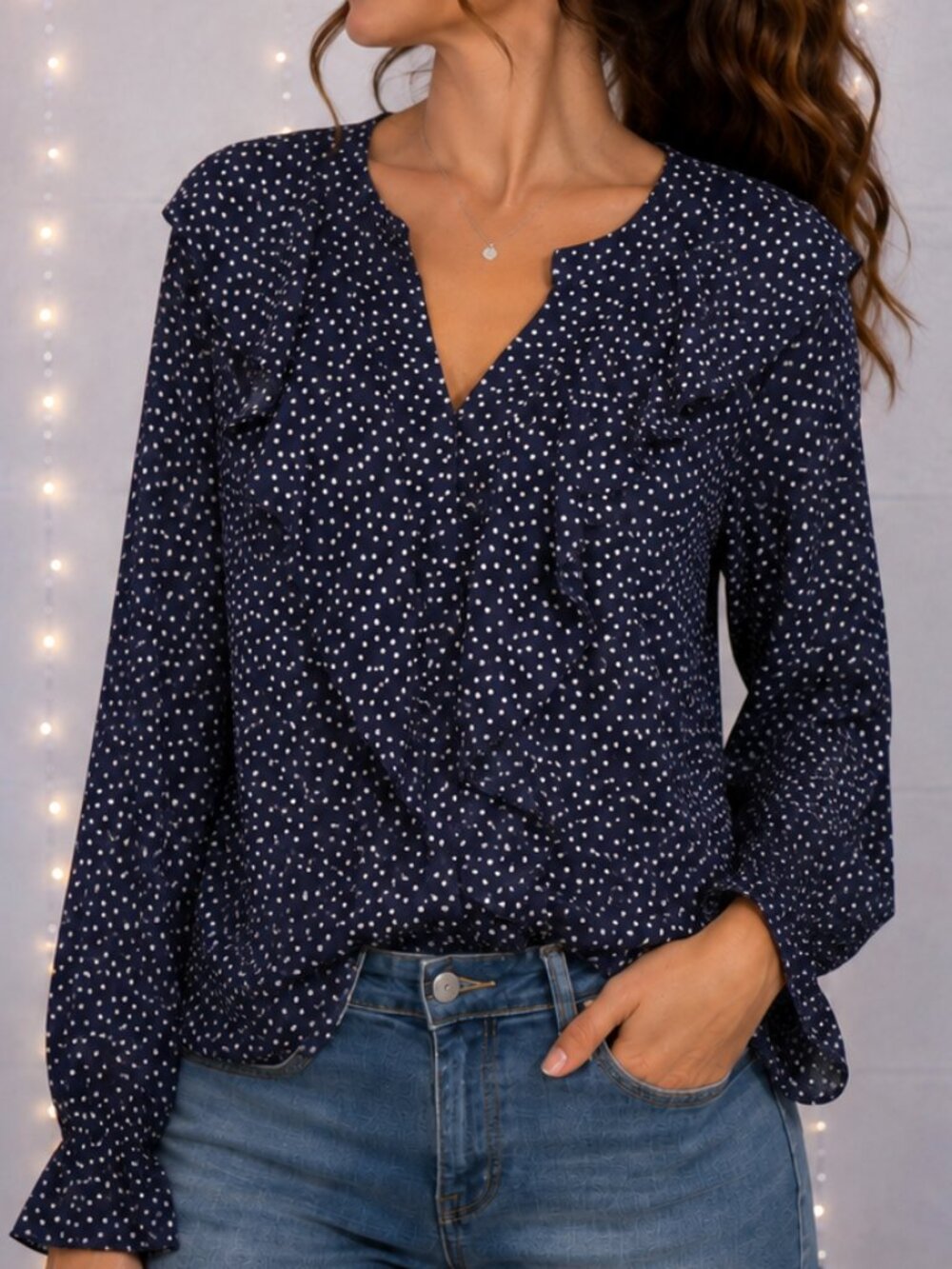 Gallery Polka Dot Blouse – Ruffle Front – Size US 12 (EUR 40)